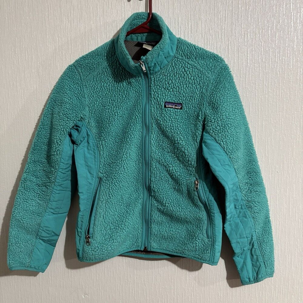 Patagonia Retro X Pile Sherpa Full Zip Coat Aqua Teal Outdoors Hike Women’s S